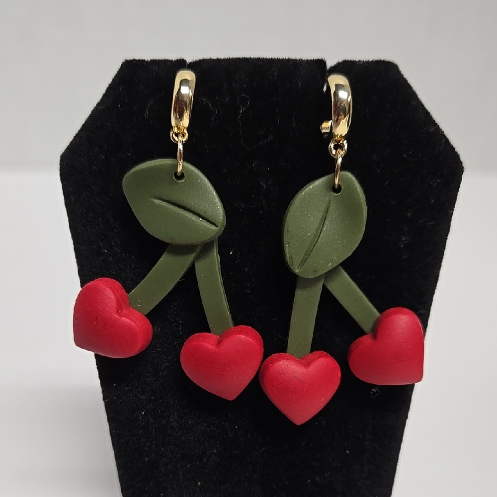 Polymer Clay Heart Drop Pierced Earrings 2"X1"